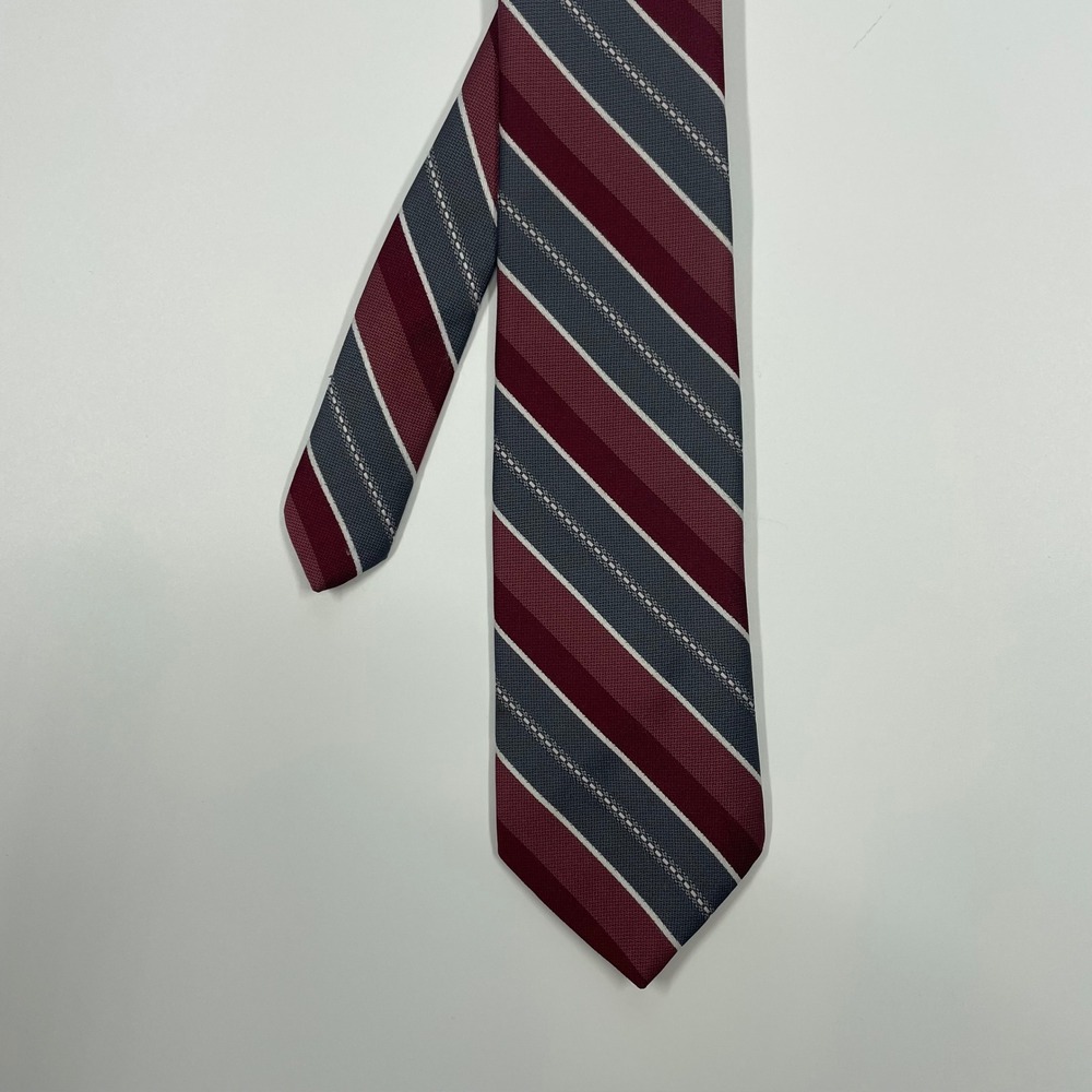 Ketch Burgundy Gray Striped Dotted Line Necktie Mens One Size